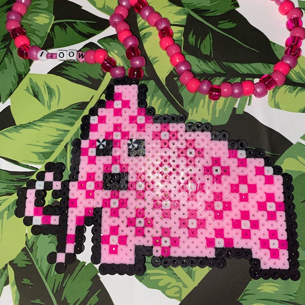 Pink Wooli EDM perler Kandi necklace with phrasing wooli for festivals and raves